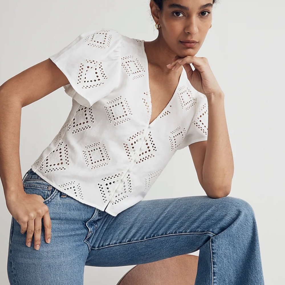 NWT Madewell Linen Eyelet Top White XXS